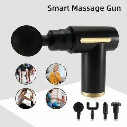 Professional Smart Percussion Massage Gun – High-Intensity Deep Tissue Muscle Massager with 4 Interchangeable Heads for Athletic Recovery & Pain Relief 4 in 1