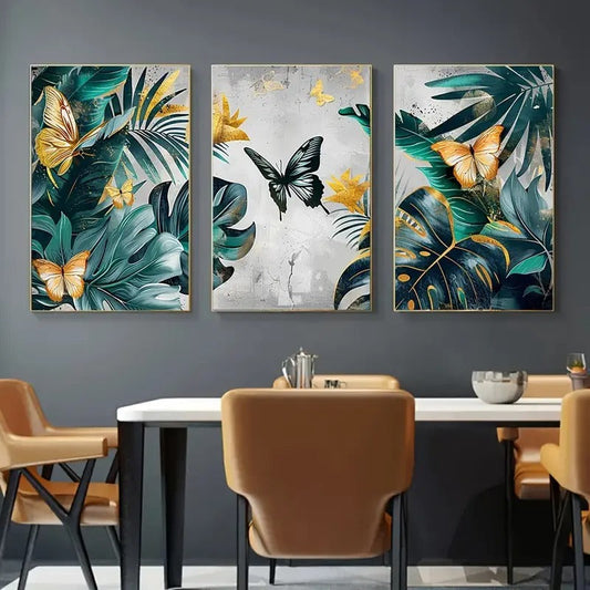 Set of 3 wall art sticky wooden canvas frames for home decore / sticky phototiles