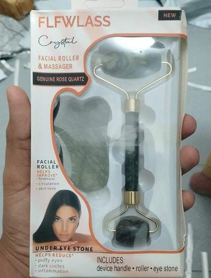 Jade Roller Facial Massager | Manual | With Gua Sha Tool | Natural Skincare | Relax & Refresh