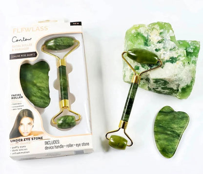 Jade Roller Facial Massager | Manual | With Gua Sha Tool | Natural Skincare | Relax & Refresh
