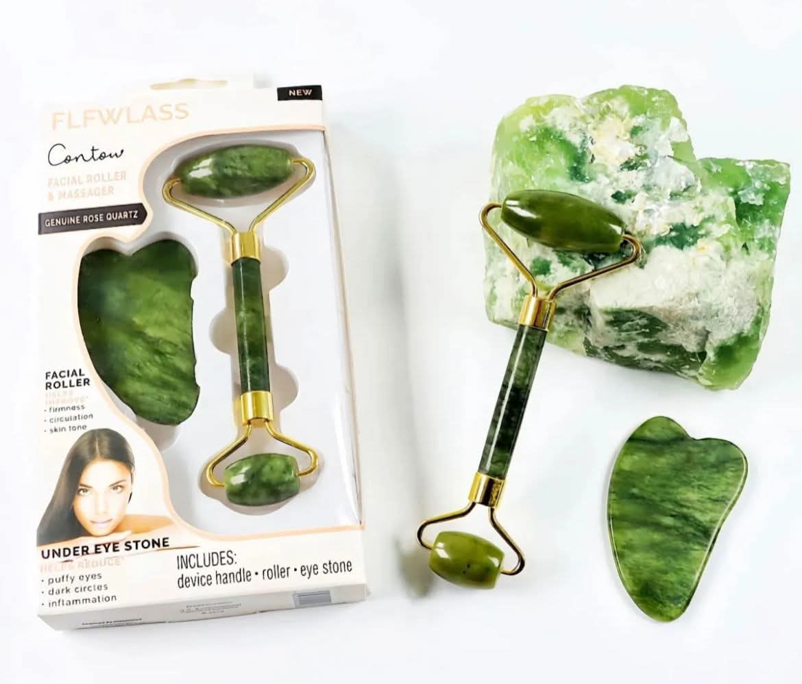 Jade Roller Facial Massager | Manual | With Gua Sha Tool | Natural Skincare | Relax & Refresh